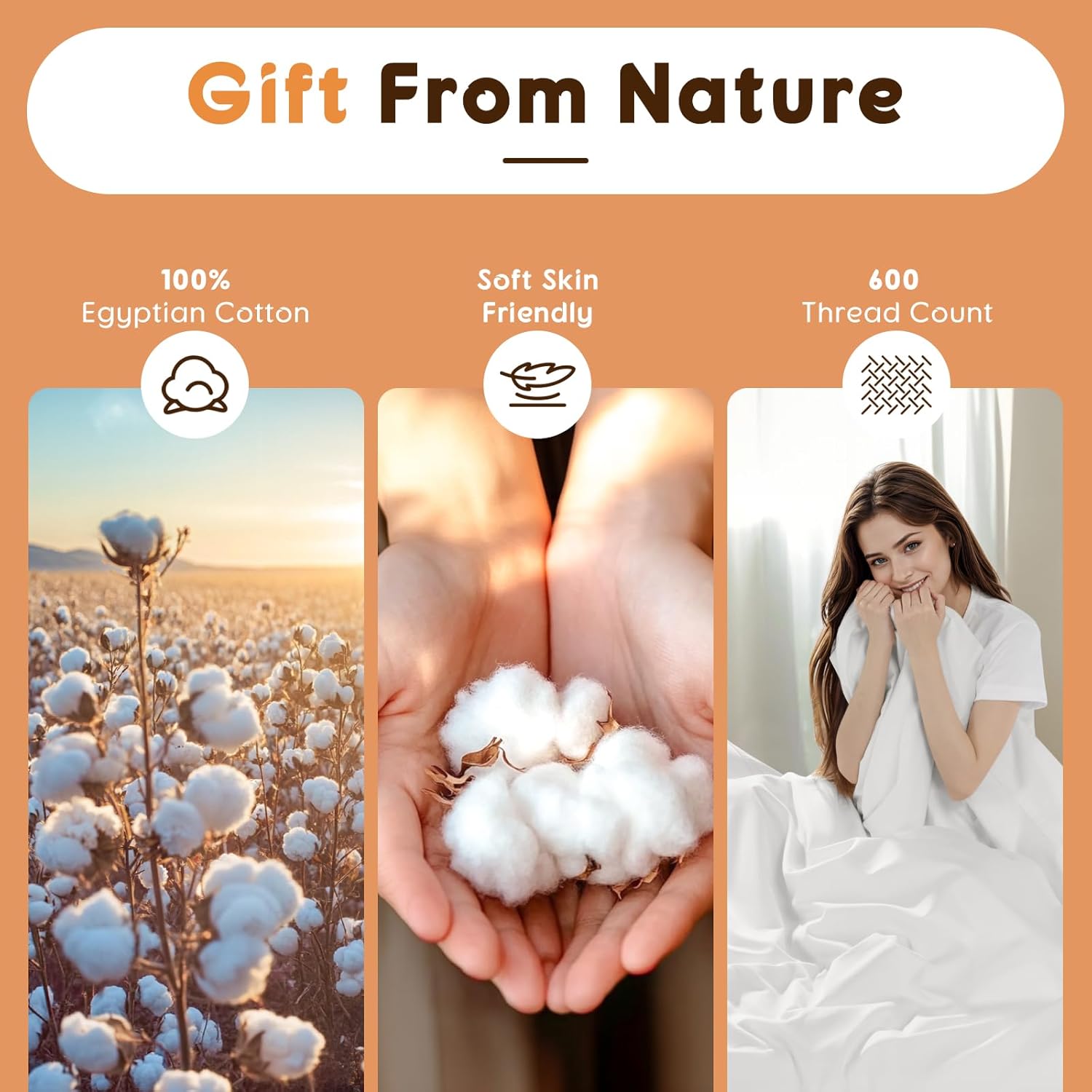 LBRO2M 100% Cotton Sheets Set Queen Size 600 Thread Count 4 Piece Sets Bed Sheet Deep Pocket Up to 16" Soft Comfortable All Season (Queen, White) - Image 5