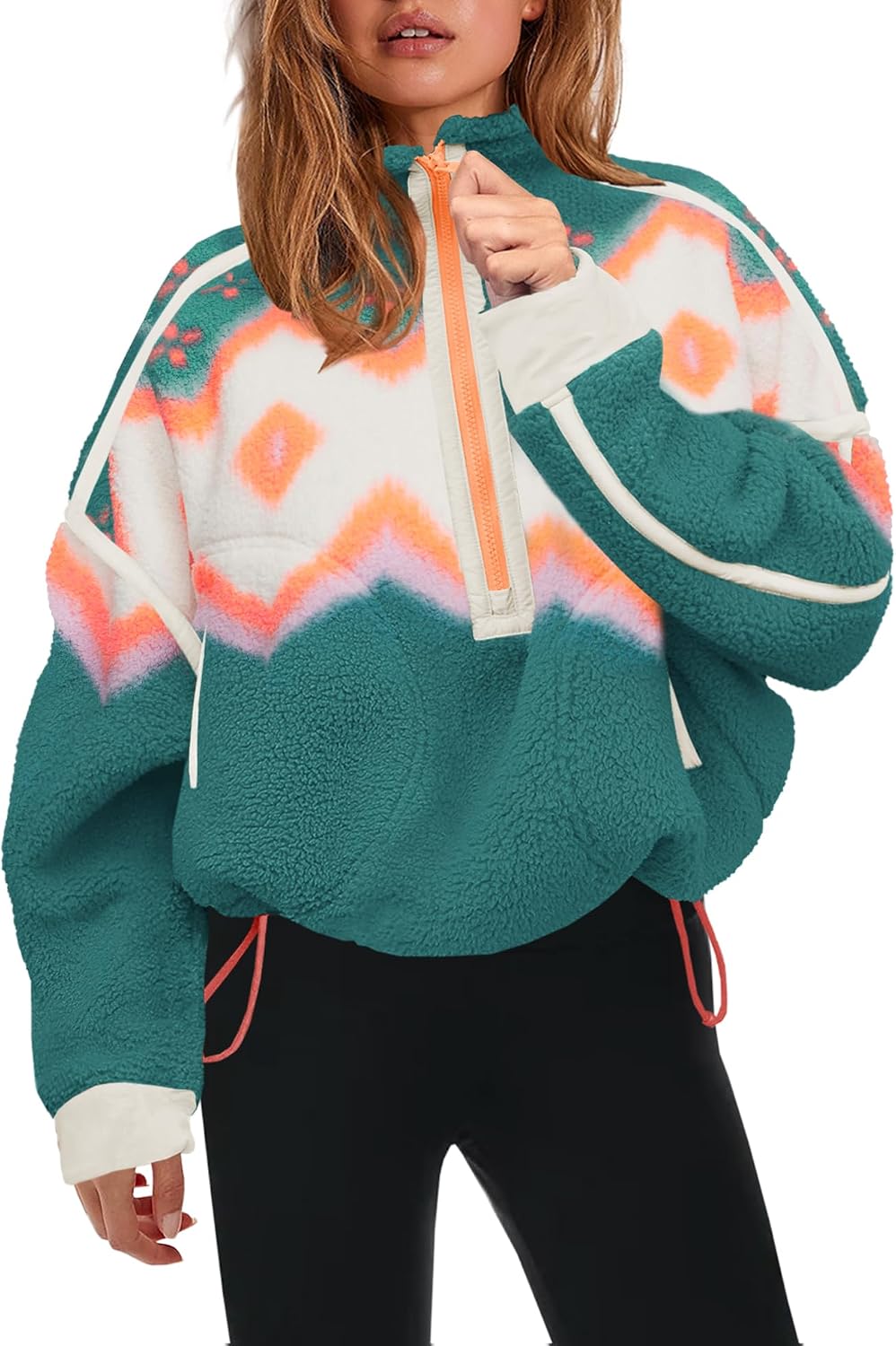 Panadila Womens Quarter Zip Fleece Pullover Sherpa Jacket