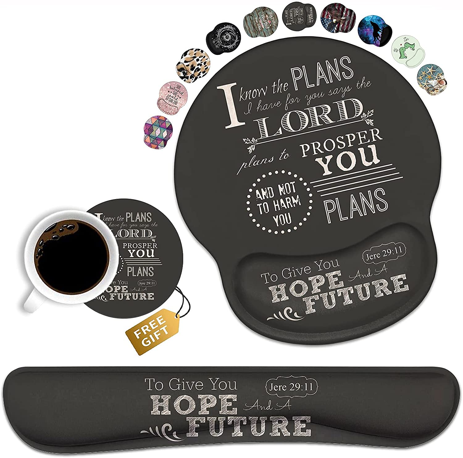 Keyboard Wrist Rest and Mouse Pad Wrist Support Set with Coasters, Non-Slip PU Base, Easy Typing and Relieve Wrist Pain, Perfect for Home Office