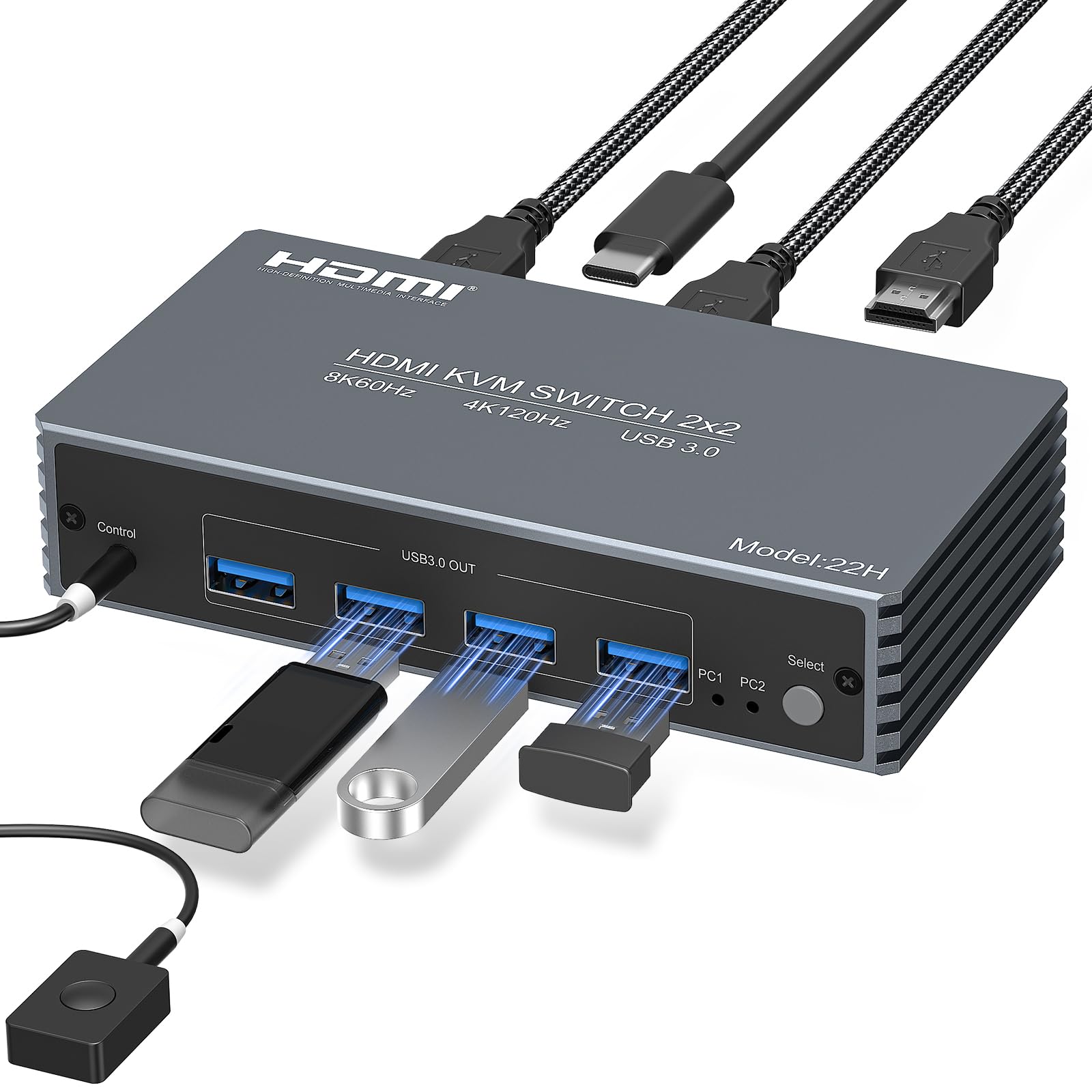 8K@60Hz HDMI KVM Switch 2 Monitors 2 Computers