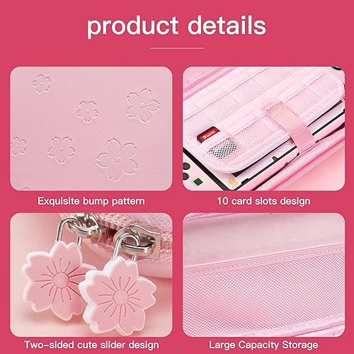 Miniatura 3 de Sakura - Kit de accesorios de transporte de viaje rosa, funda de transporte rosa compatible con Nintendo Switch. Funda protectora rígida rosa