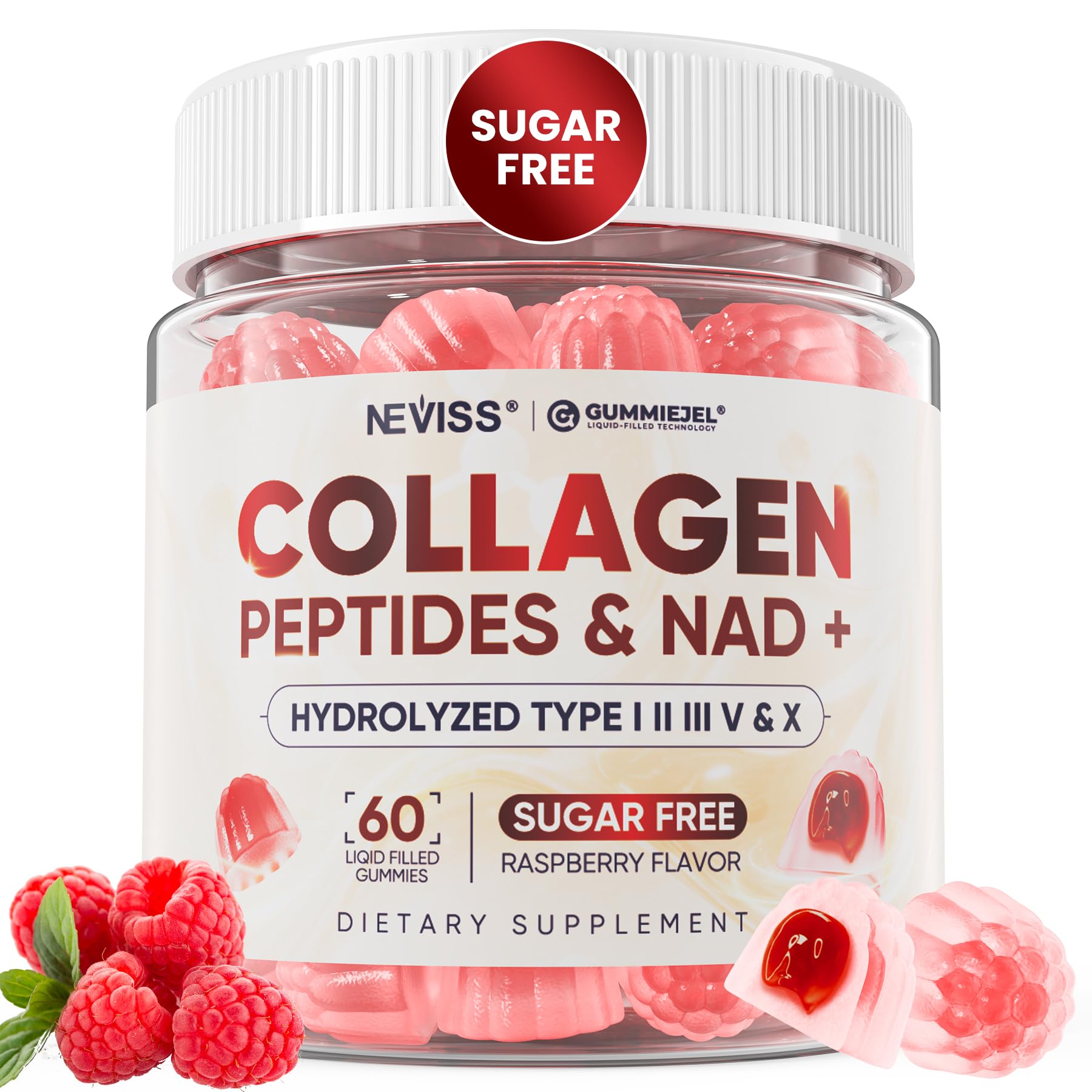 Multi Collagen Peptides Gummies w/ NAD+, Trans-Resveratrol for Women & Men