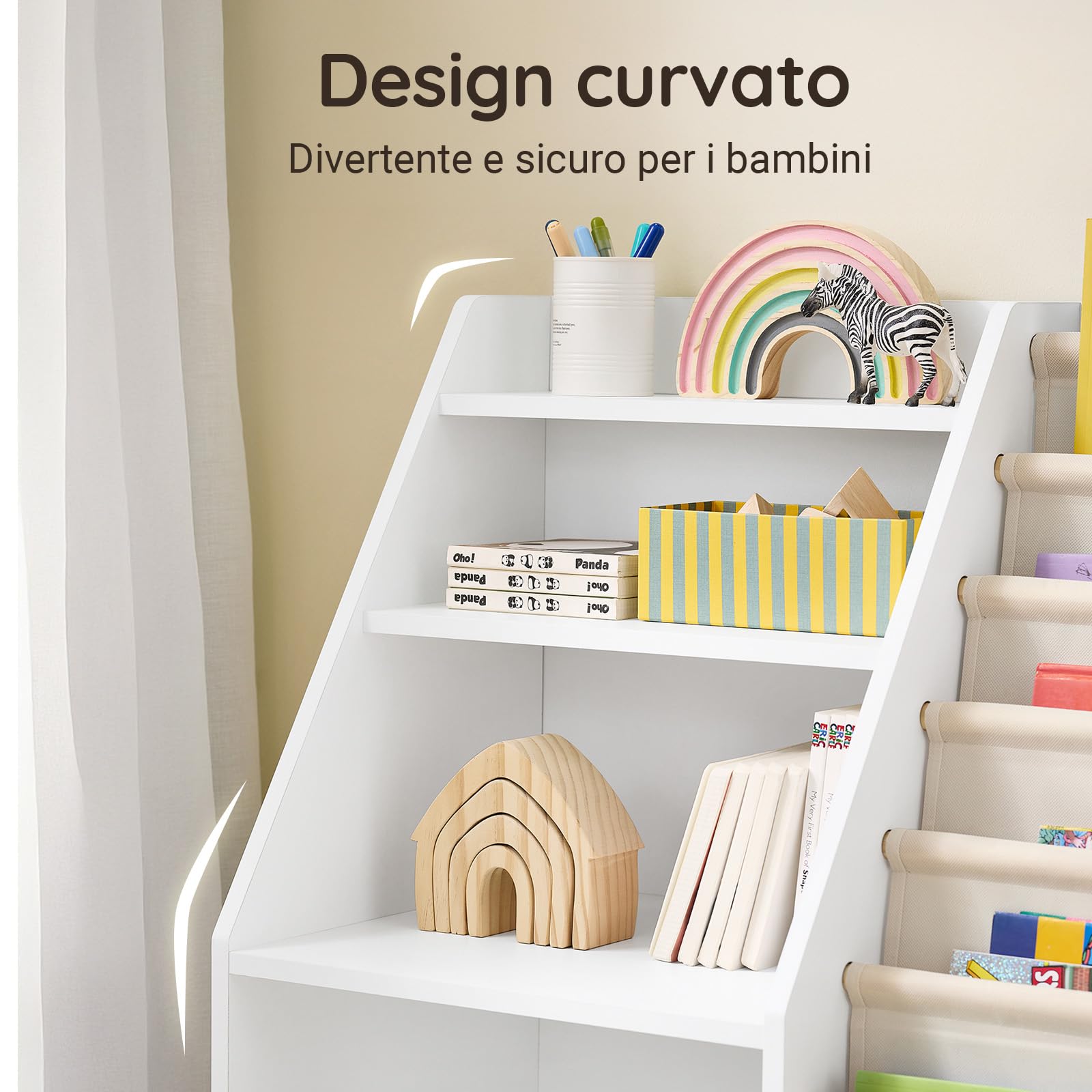SoBuy Libreria Montessoriana per Bambini con 6 Tasche in Tessuto 80x40x80cm
