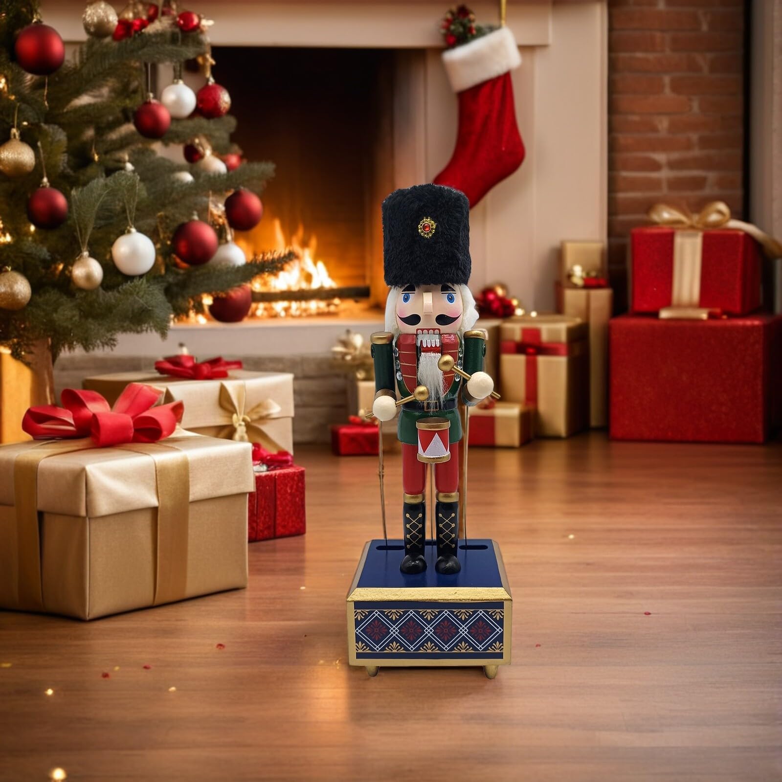 Boîte à Musique Casse-Noisette Bois avec Mécanisme à Remonter Décoration Festive de Noël Figurine Soldat Musicale Bois pour Ambiance Chaleureuse