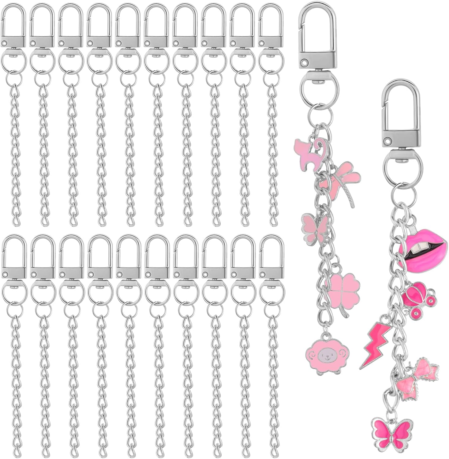 Chuyau 20pcs Silver Keychain Making Kit Swivel Snap Hook Lobster Claw Clasps Metal Keychains Clip Extender Keychains Bag Charm Kits Bulk DIY Craft Supplies for Jewelry Making Purse Handbag