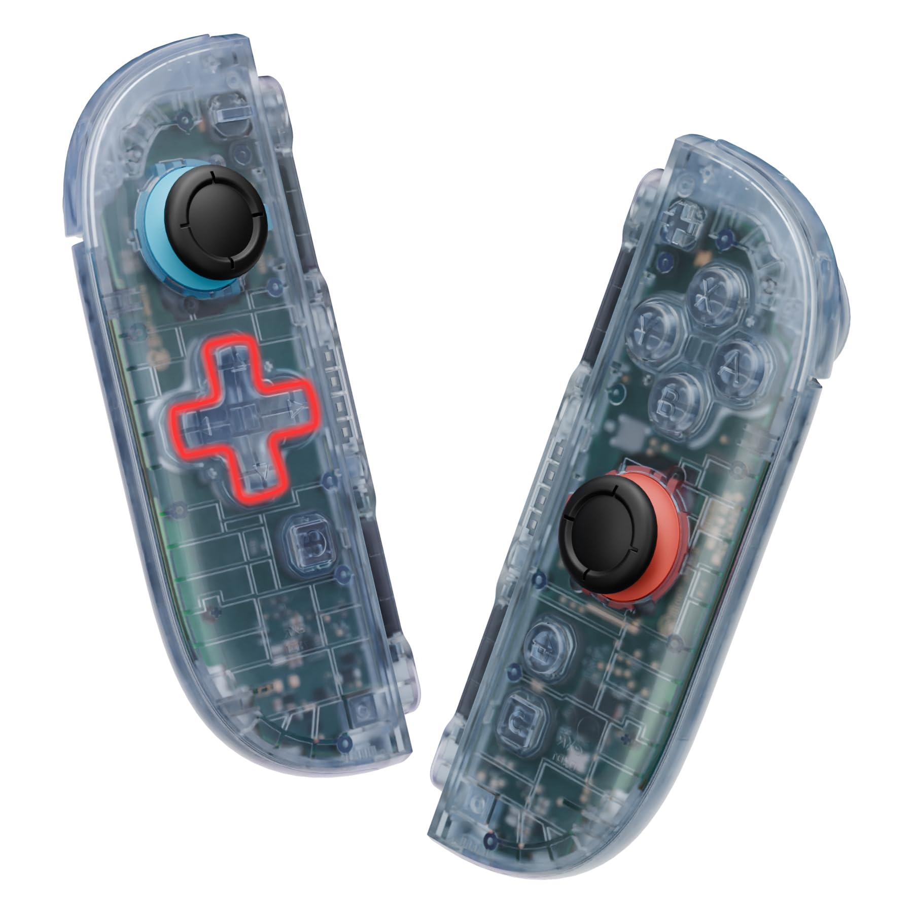 eXtremeRate Carcasa Transparente (Versión D-Pad) para Joycon 2, Kit Completo de Accesorios con Botones, Tiras Decorativas y Placa de Soporte para Nintendo Switch 2 - Versión Deluxe (Hielo Azul)