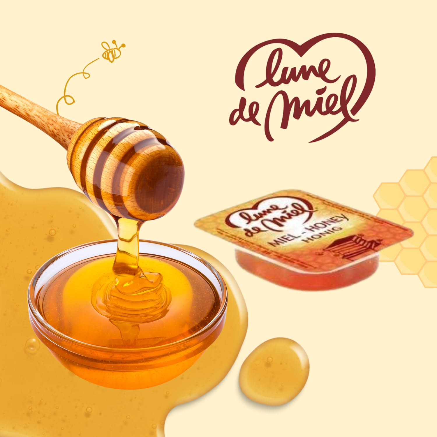 St MAMET/LUNE DE MIEL | 80 barquettes individuelles de Pâte à Tartiner, Confiture de Fraise & Abricot et Miel | Pour varier les plaisirs au petit-déjeuner