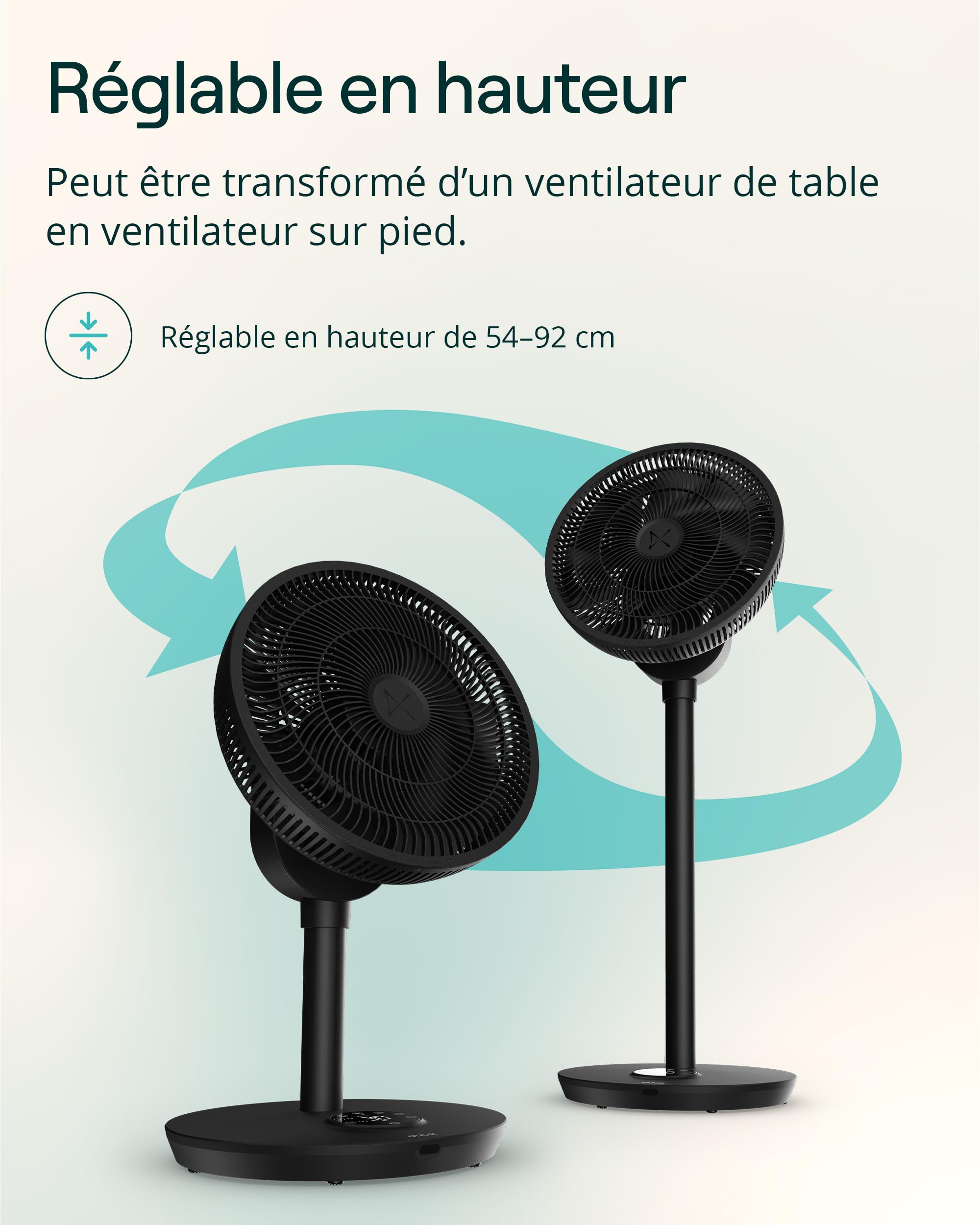 Duux Whisper Flex 2 ventilateur – ultra-silencieux 13dB – mode nuit & minuterie – hauteur réglable (54 à 92 cm) – économe en énergie dès 2W – commande via ventilateur & télécommande – Noir