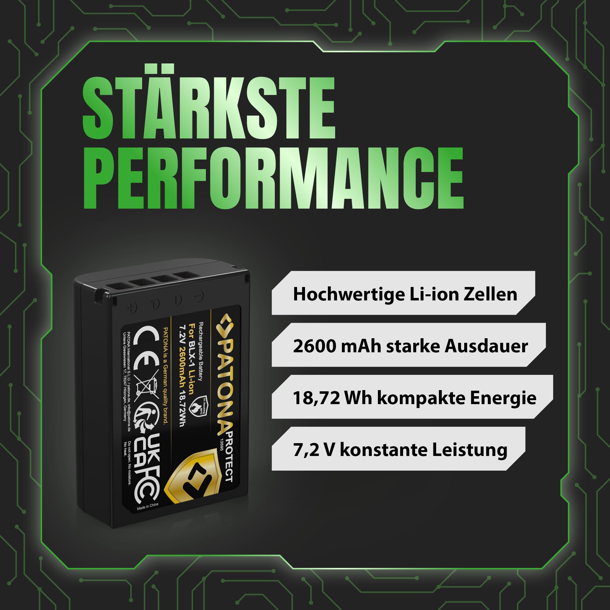 PATONA Set - BLX-1 Protect Akku 2600mAh mit PD Dual Ladegerät USB-C LCD