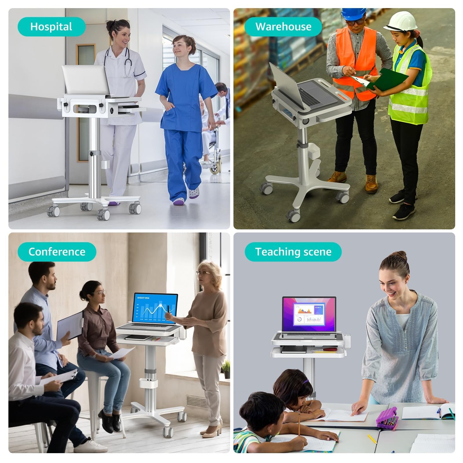 BEWISER Medizinischer Rollwagen Mobiles Podium, Mobiler Laptopwagen mit Halterung für Mundscanner, Computertisch höhenverstellbar für Zahnklinik, Krankenpflege,PC Workstation