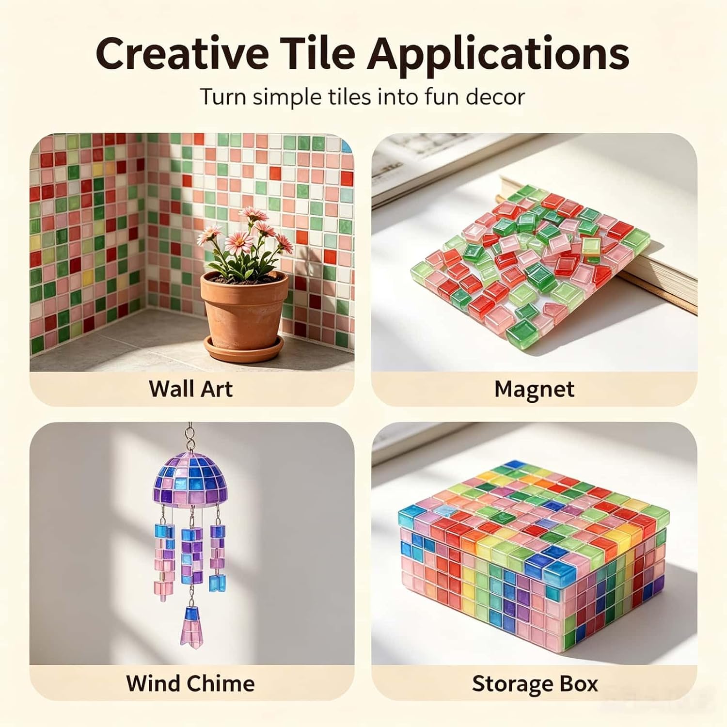Square Glass Mosaic Tiles 228 Pcs, 16 Color Mixes for Crafts