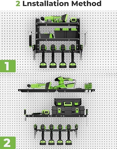 Miniatura 3 de yamagahome Organizador de herramientas eléctricas, soporte de taladro resistente de 3 capas montado en la pared, organizadores de herramientas de