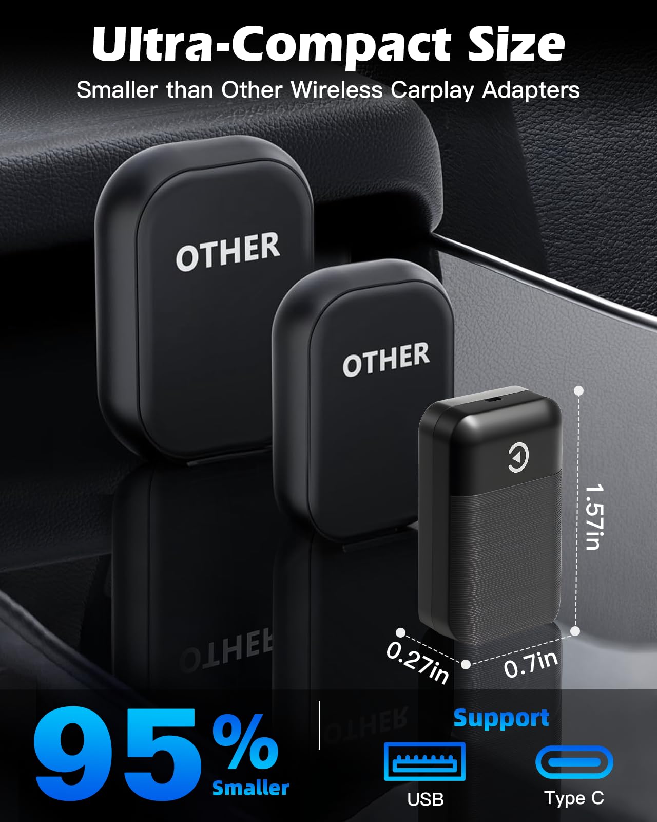 MMB CarPlay draadloze adapter, 2025 upgrade CarPlay dongle converteert kabelgebonden naar draadloos voor iPhone, USB C/A Plug and Play CarPlay- adapter, compatibel met iPhone iOS 10 en auto's met