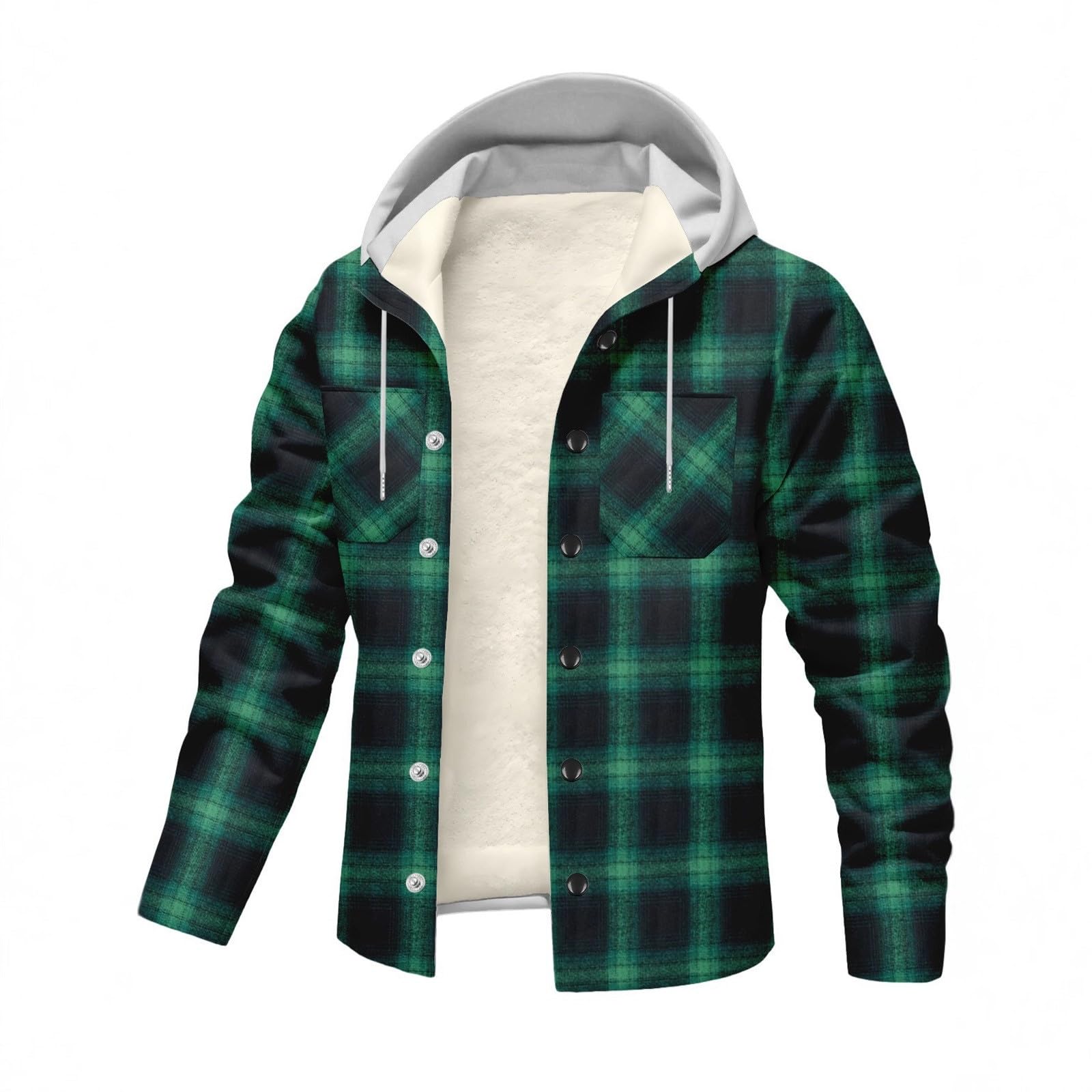 Fleece Jacket Men's Shirt Jacket for Men Winter Jacket with Hood Checked Jacket for Winter Flannel Shirt with Fleece Lining & Zip Lumberjack Jacket Thermal Jacket for Outdoor Use