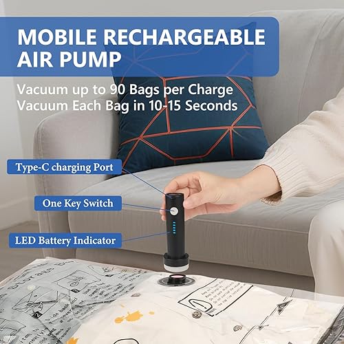 Miniatura 4 de NESCCI Bolsas de vacío de viaje para ropa con bomba de aire inalámbrica recargable, paquete de 18 bolsas de embalaje de compresión para maleta de