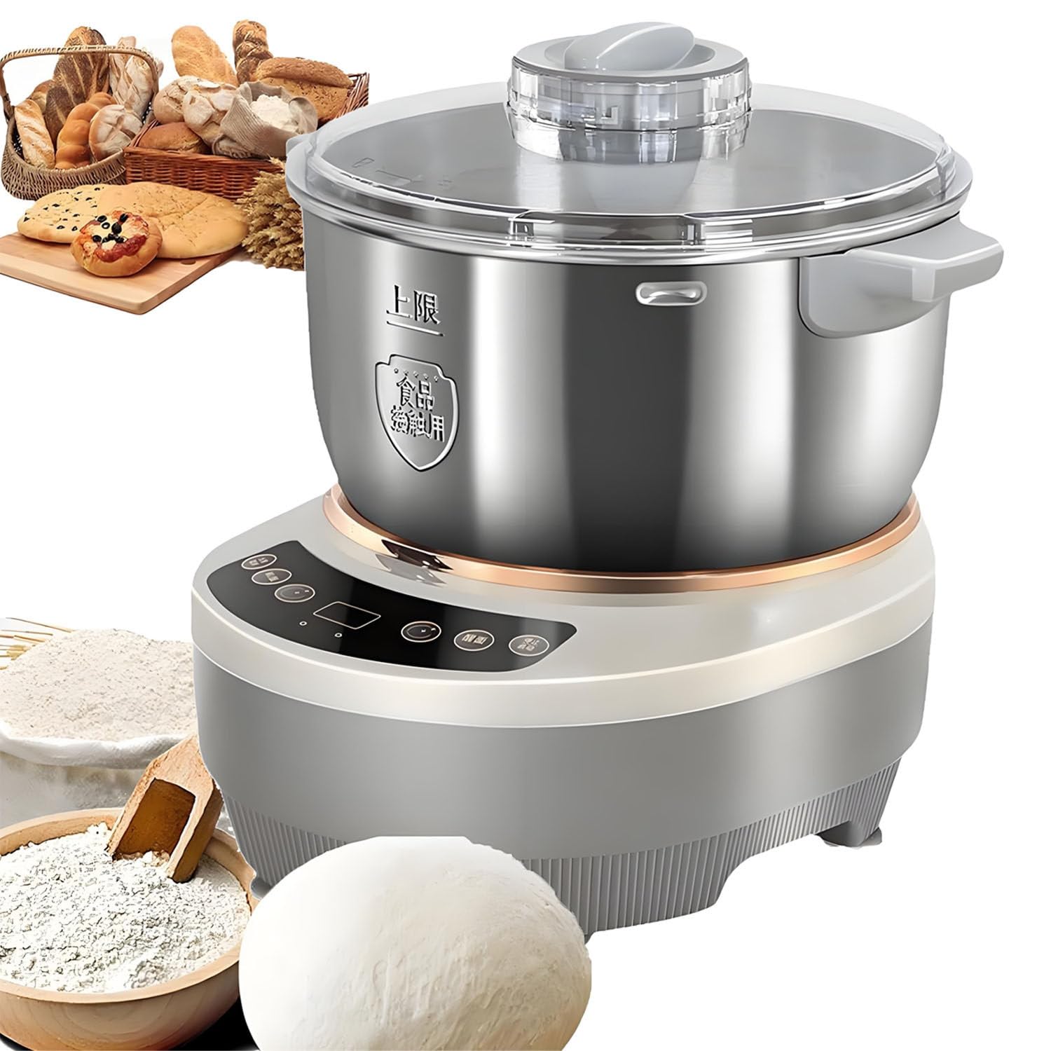 5L/7L Teigknetmaschine, elektrischer Teigbereiter mit Gärfunktion, Mikrocomputer-Timer und Touch-Steuerung für Brot-, Pizza-, Pfannkuchen-, Knödel- und Sauerteigteig 5L