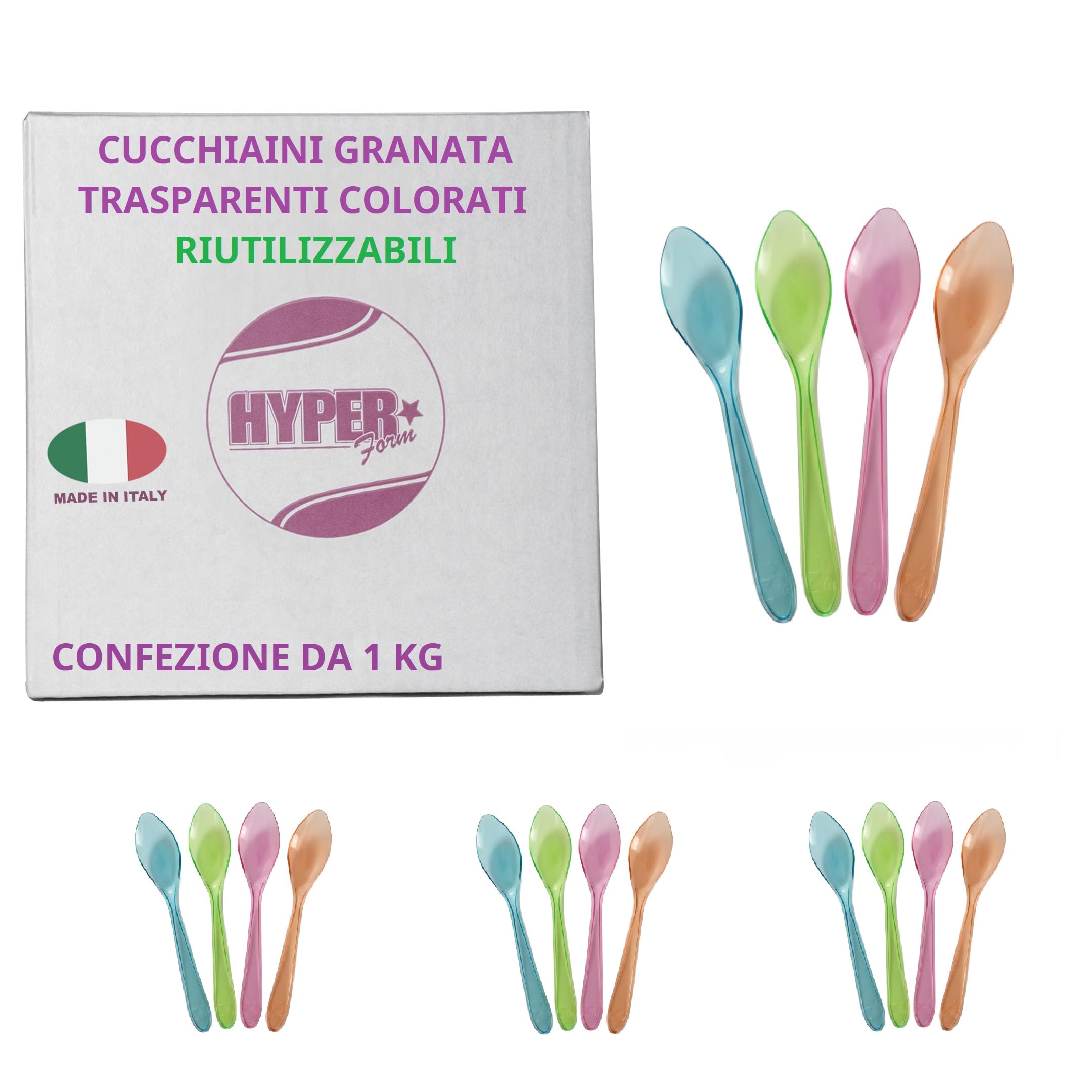 HYPER form Cucchiaini Riutilizzabili da Granita e Gelati, Trasparenti Colorati da 14,5 cm cf. da 1 KG