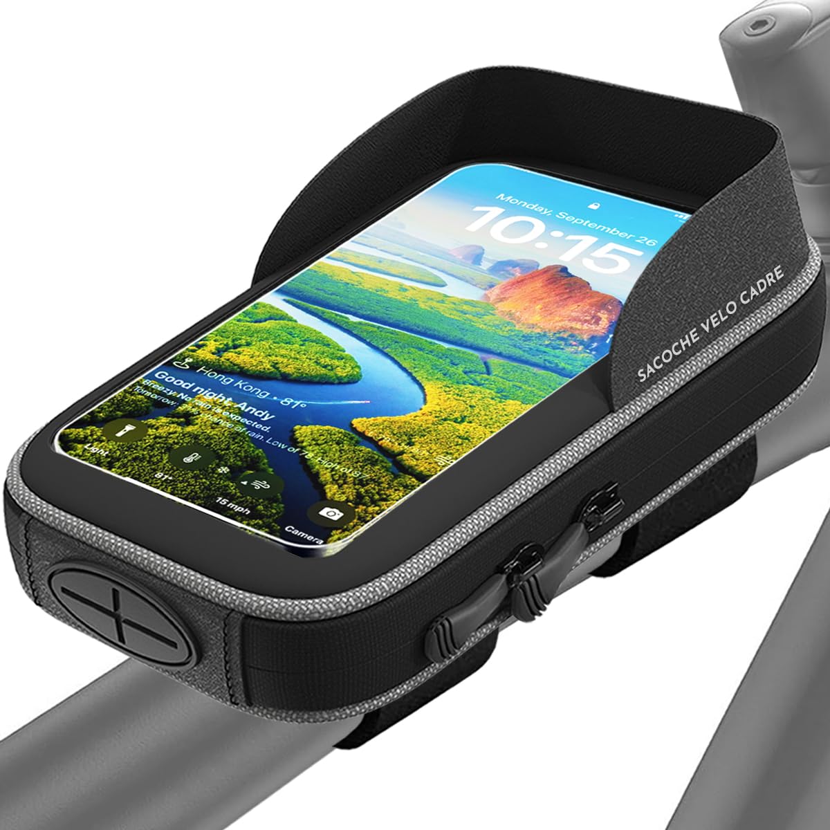 Sacoche Cadre Velo Coque Etanche pour Telephones Portables jusqu'a 7,5" Installation Facile et acces Rapide