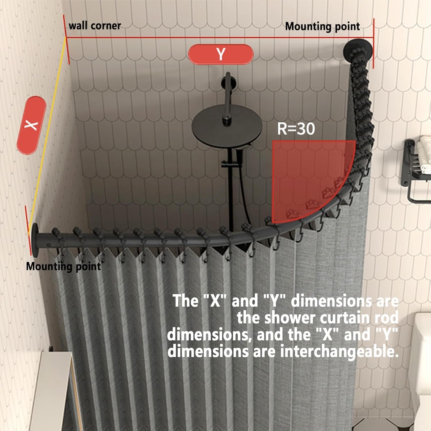 Rideau de douche en forme de L sans perçage, rideau de séparation portable, extensible, capacité de charge de 25 kg, avec bande anti-eau, pour rideau de douche, rideau de porte et rideau de séparation