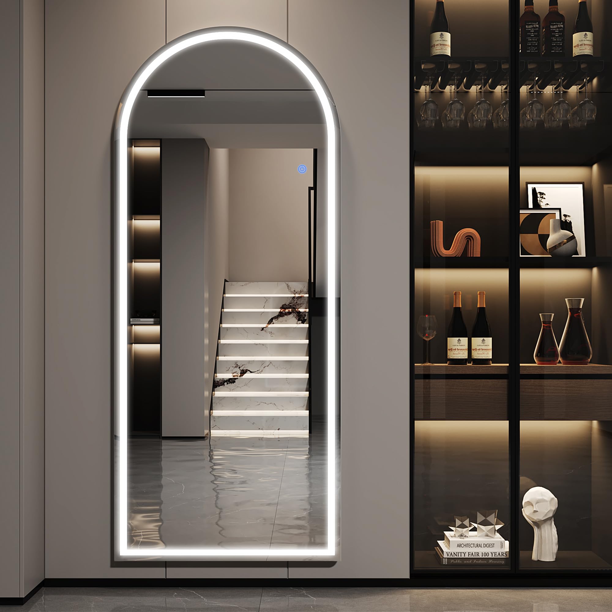 Antok LED Full Length Mirror, 71" x 28" Lighted Floor Standing LED Mirror Full Length,Hanging Mirrors with Stand Free Standing Floor Mirrors for Bedroom (Rect): 71"L x 28"W Arched Style White