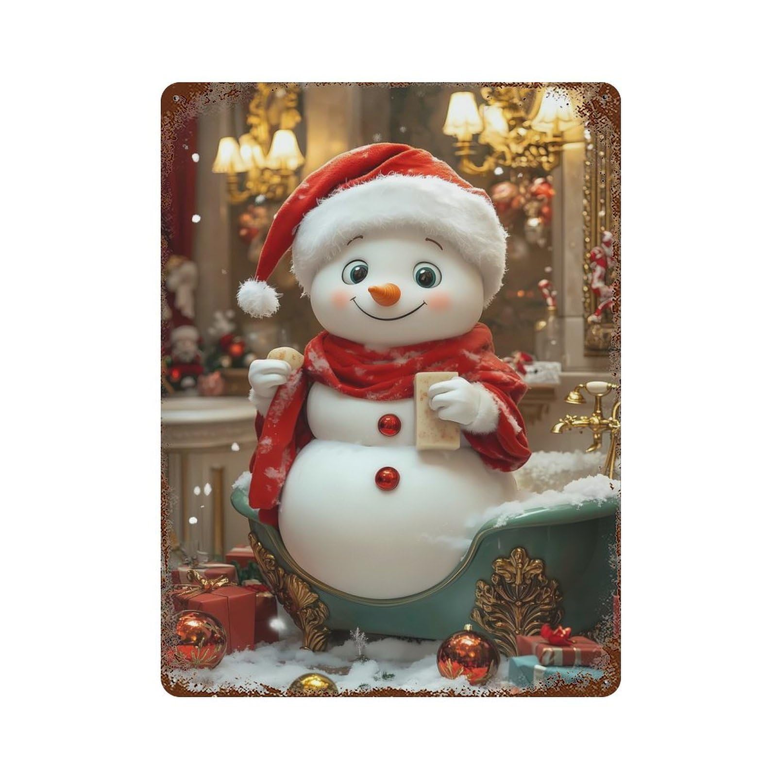 Garage Style Snowman in A Bathtub Vintage Rust Metal Sign 15.7"x11.8", Industrial Home Decor for Bar And Workshop