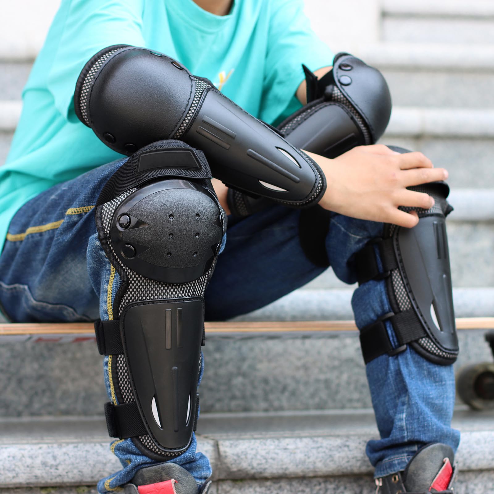 Ellbogen- und Knieschoner-Sets für Kinder verschleißfeste schlagfeste und stoßdämpfende Knie- und Ellbogenschützer für Offroad-Einsätze zum Skaten Radfahren Dirtbiken Rollerblading