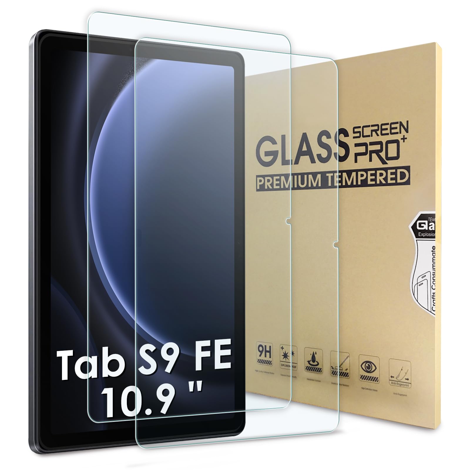 Bighan 2 Pack Screen Protector Compatible with Samsung Galaxy Tab S9 FE 10.9"/ S10 FE/ S10 Lite, 9H Hardness Tempered Glass Film Clear Anti-Bubble Full Coverage foil Compatible with Galaxy Tab S9