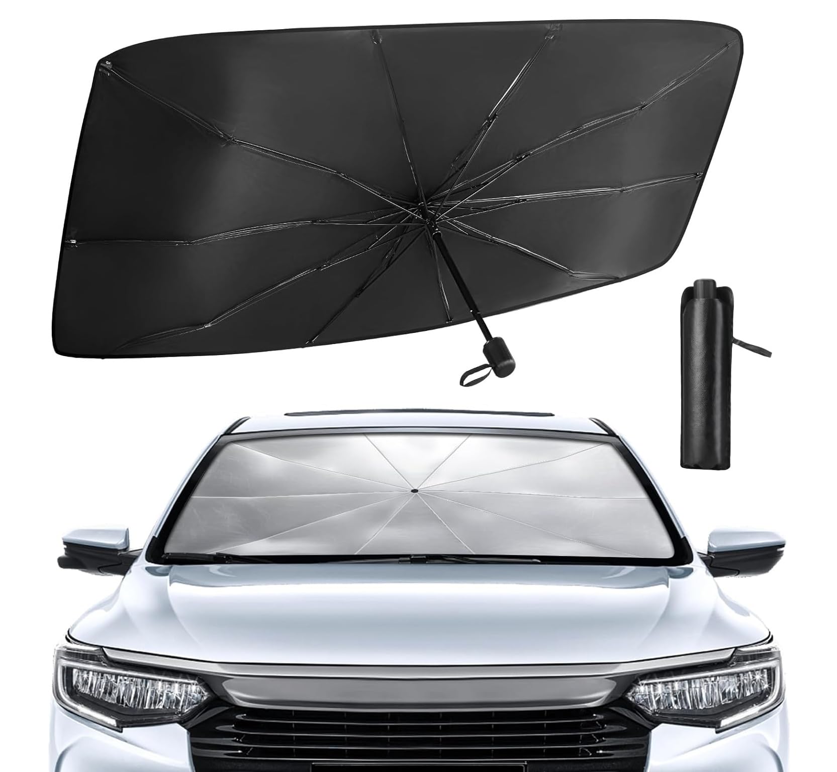 TEMPO DI SALDI Ombrello Parasole Auto Parabrezza Interno Pieghevole 130 x 75 x 1 cm, Protezione Raggi UV, Copri Parabrezza Auto Universale e Proteggi Cruscotto