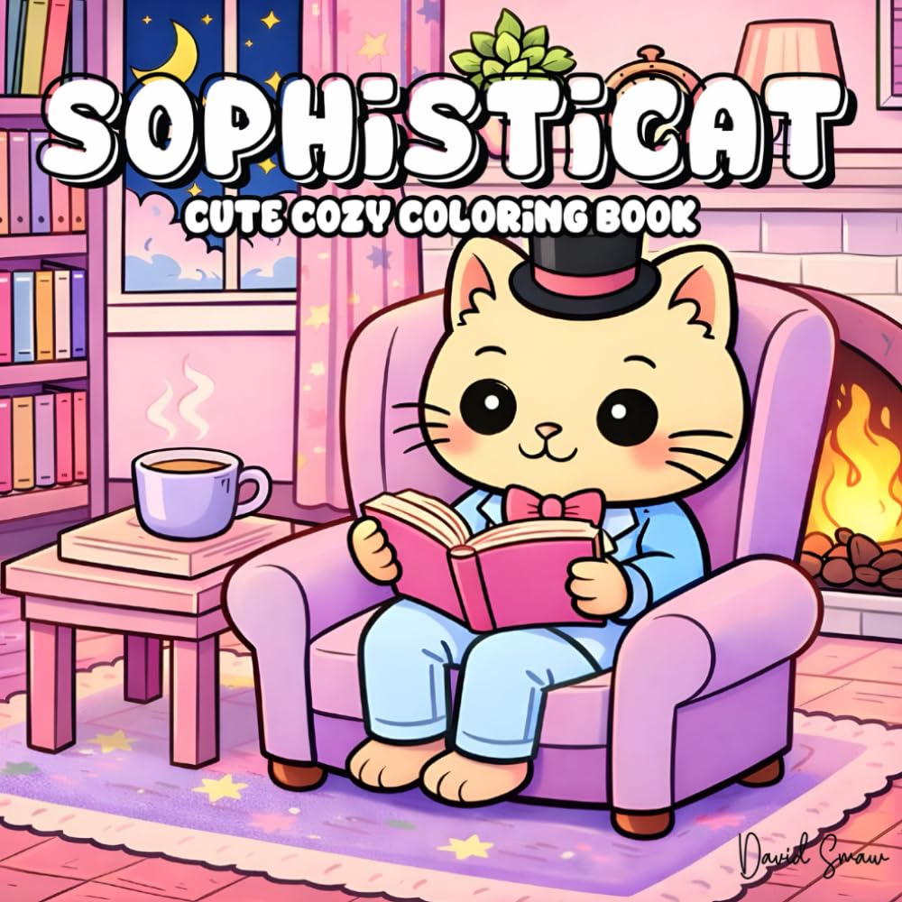 Sophisticat: Cute Cozy Kawaii Cat Coloring Book with Easy and Simple Designs