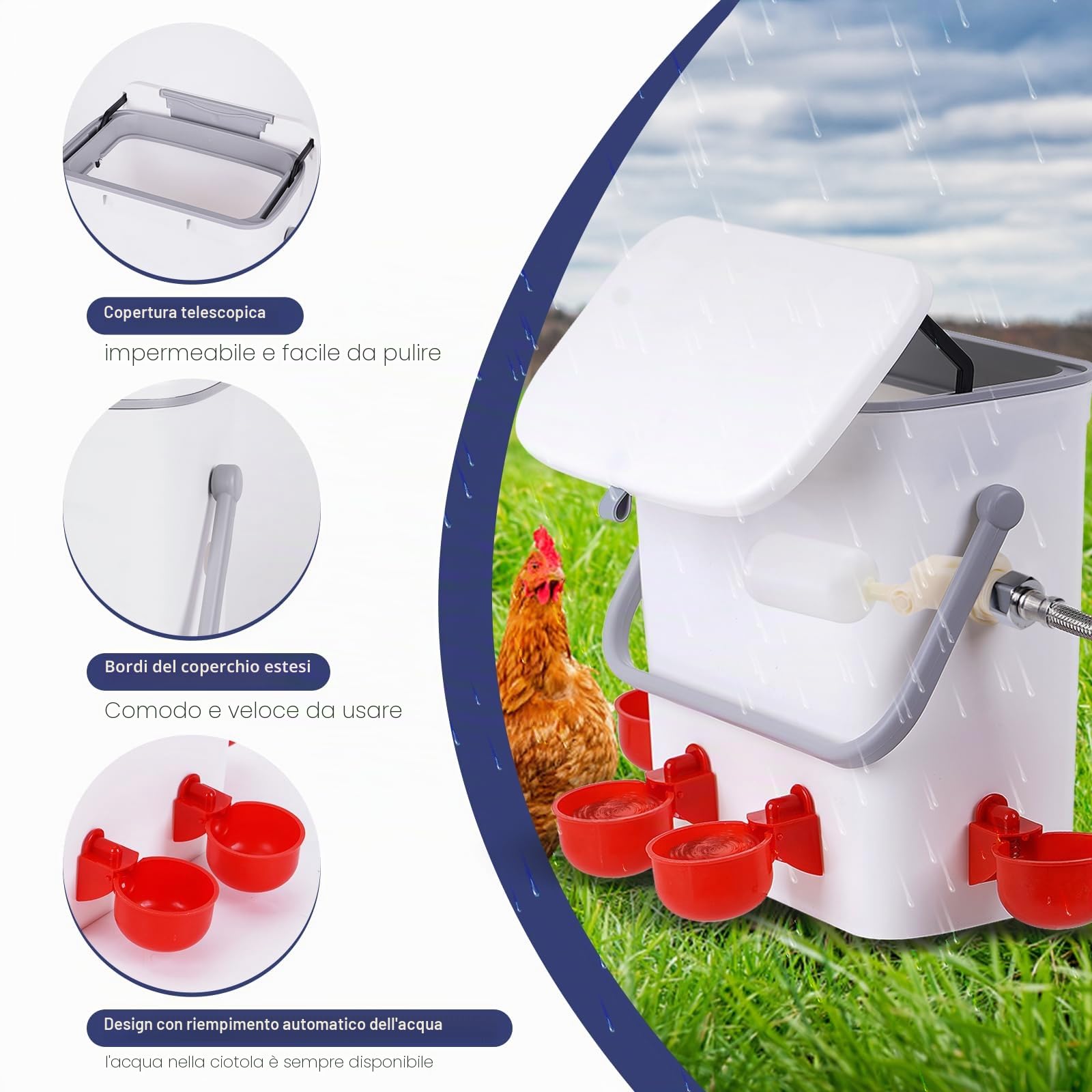 9L Abbeveratoio Per Galline con 4 Pezzi Bevitori Automatici Ciotole con 100cm Tubo Intrecciato Adatto per Pollame Uccelli Piccioni Polli Anatre per Essere Appesa nel Pollaio