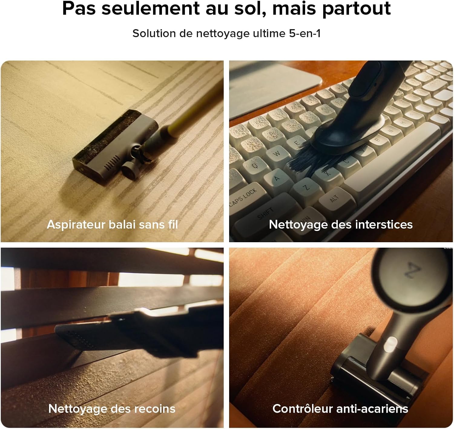 Roborock F25 Combo showing 5-in-1 cleaning modes