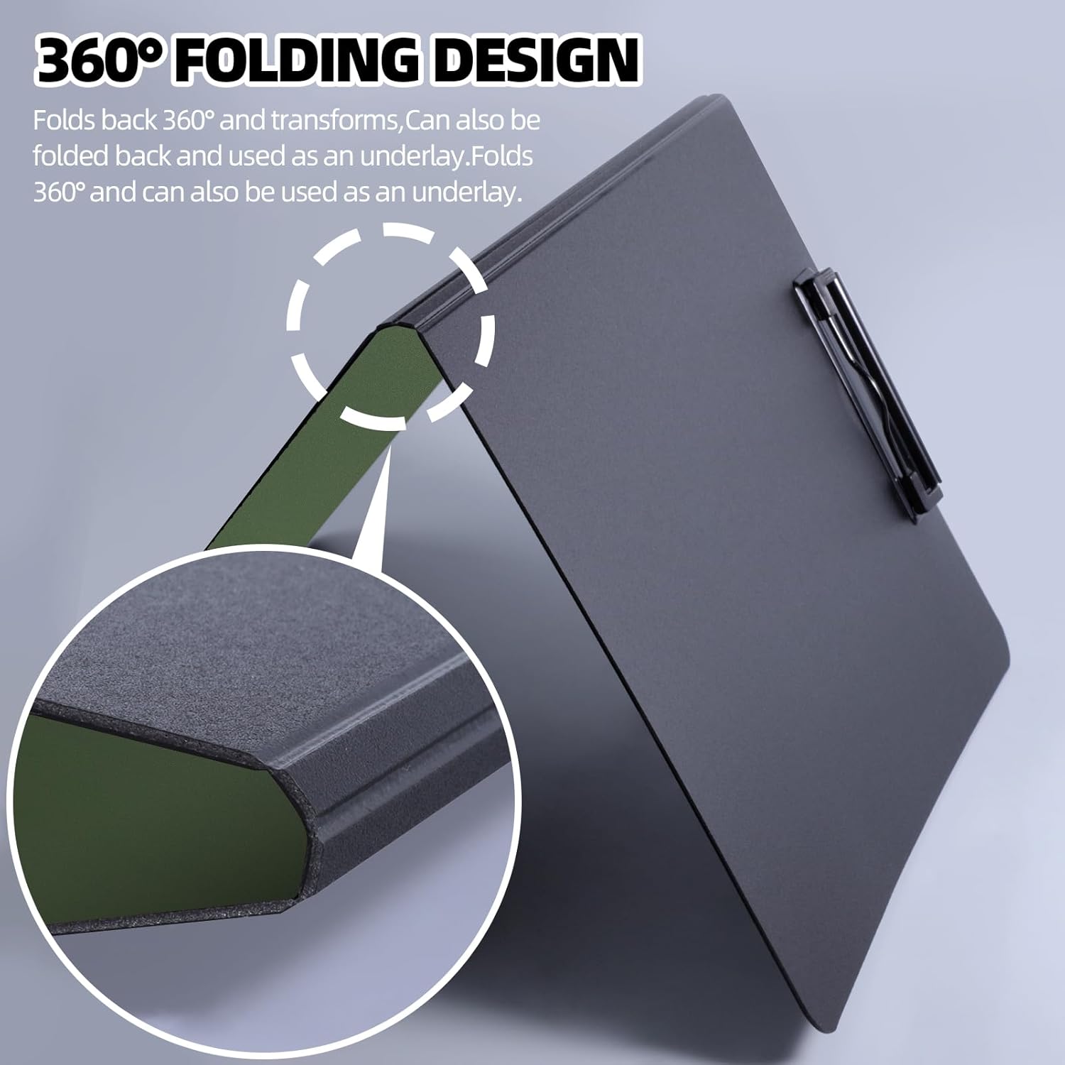 FRETONBA Clipboard Folder, 5 Pack A4 Foldable Clipboard with Horizontal and Vertical Double Metal Clips, 360 Degree Foldable Binder Clipboards with Pen Holder, File Cover Folder Clipboards, Green