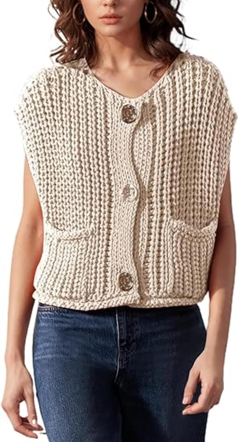 Amazon.com: Womens Chunky Knit Vest Y2K Casual Sleeveless