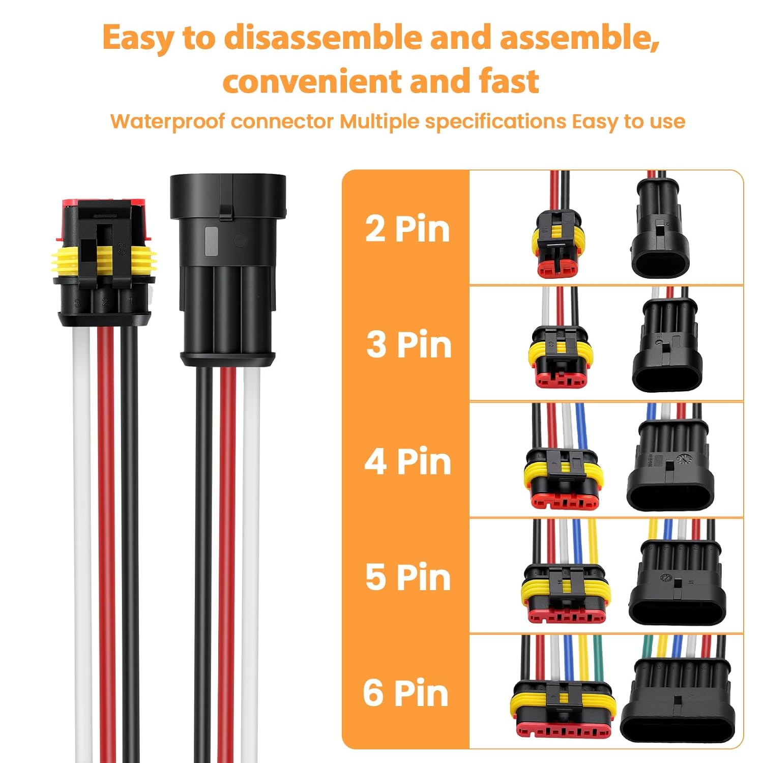 3 Pin Connector Waterproof 14AWG - 4 Pairs Wire Connector Quick Disconnect Plug for Auto Marine (3Pin)