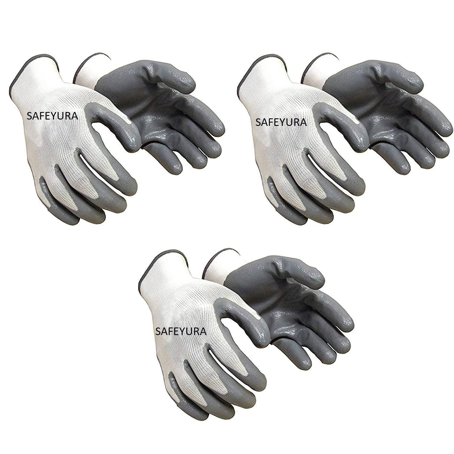 SAFEYURA Men Anti Cut Resistance Mechanic Gloves Protective Gloves Pack of 3 Pairs- Nylon Grey (B01DFBBJHI) Amazon Price History, Amazon Price Tracker