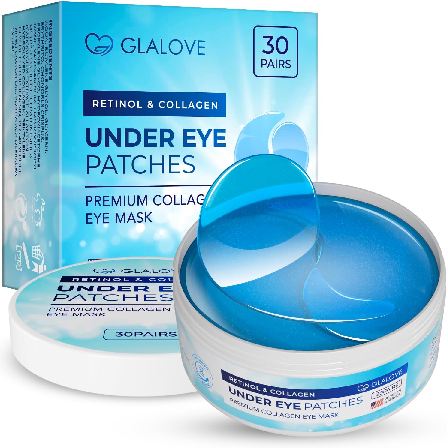 Under Eye Patches for Puffy Eyes: 60 Count Retinol Collagen Eye Gels Pads - Eye Skin Treatment Mask for Dark Circles, Wrinkles Puffy & Bags - Anti-Aging & Rejuvenating Eye Masks Women, Men (Blue)