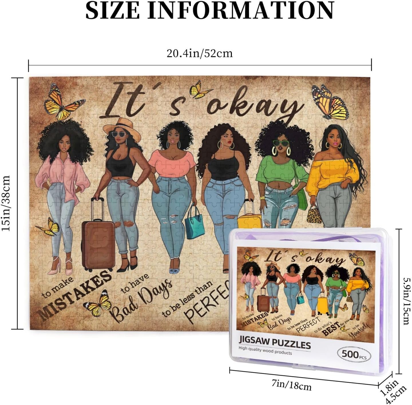 African American Jigsaw Puzzles 500 Pieces for Adults, Black Woman with Self-Love Affirmations, Empowering Wooden Puzzle for Stress Relief & Home Decor