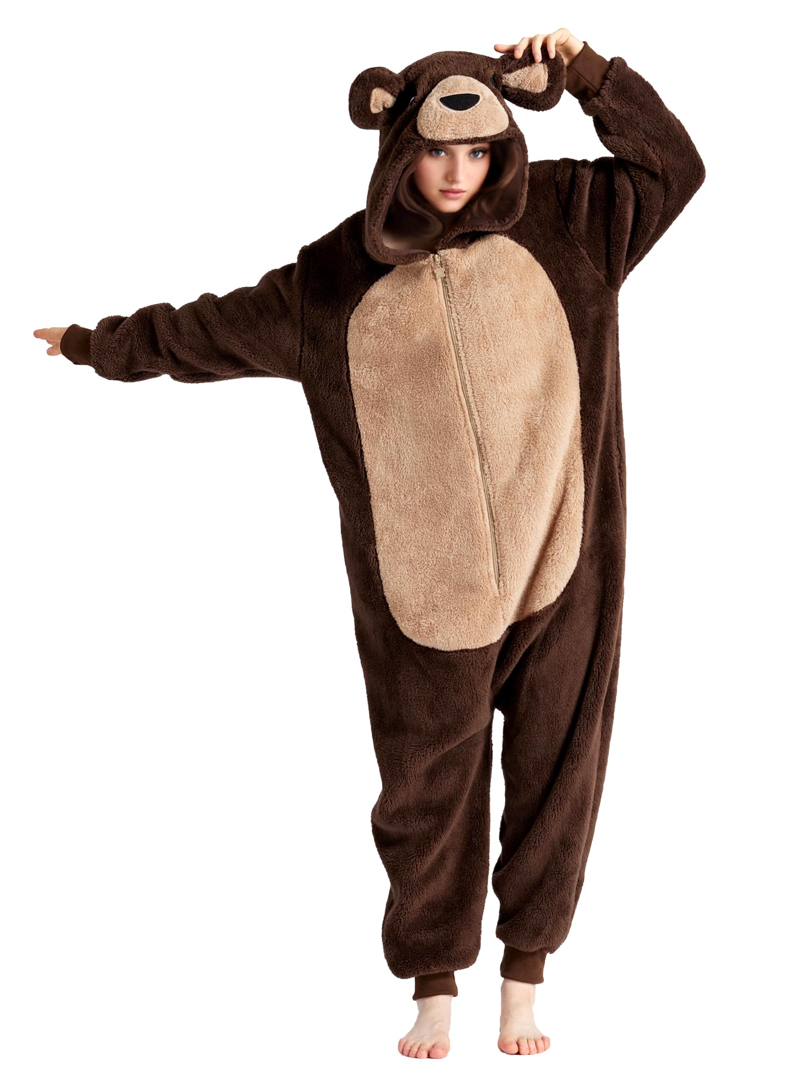 dressfan Unisexe Animal Peluche Ours Pyjamas Onesie Vêtements de Carnaval Halloween Noël Pyjamas pour pour Femme & Homme