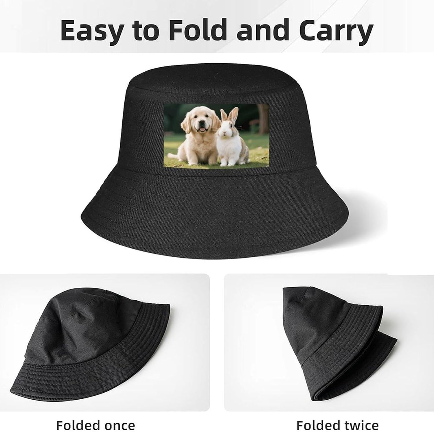 Cat Dog Rabbit Bucket Hat for Men Women, Foldable Wide Brim Sun Hats Outdoor Beach Hats Fashion Fishing Hat