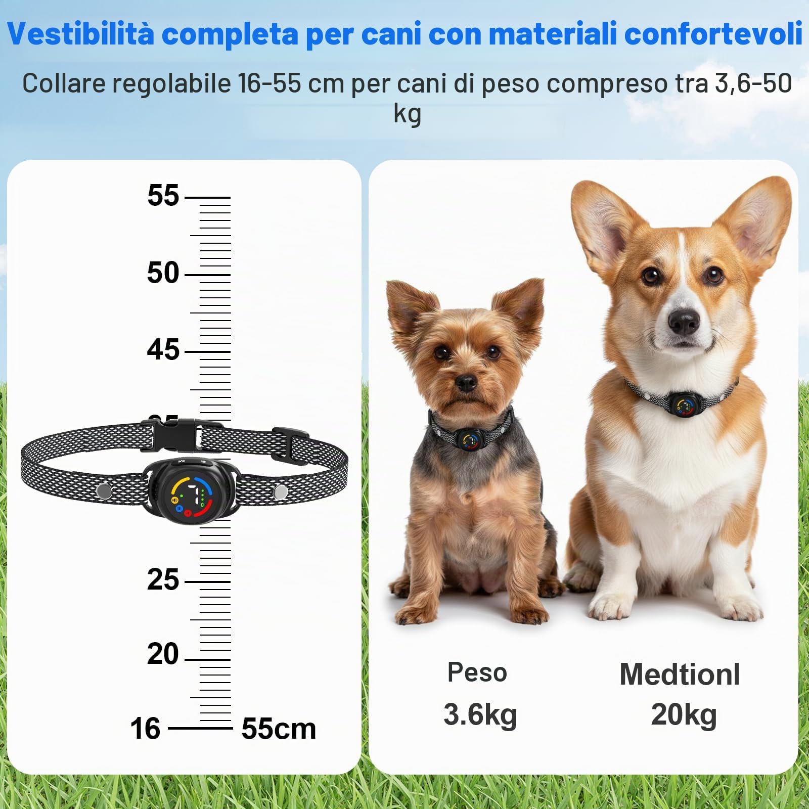 Collare Anti Abbaiare Cane,Collare Antiabbaio per Cani 3 modalità suono/vibrazione/combinato,Impermeabile IP67,5 sensibilità,Rilevamento di abbaiare intelligente regolabile per piccolo