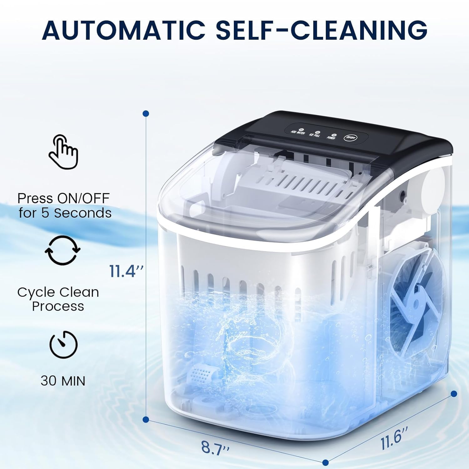 Antarctic Star Countertop Ice Maker Portable Ice Machine with Handle,Self-Cleaning Ice Makers, 26Lbs/24H, 9 Ice Cubes Ready in 6 Mins for Home Kitchen Bar Party (Black)