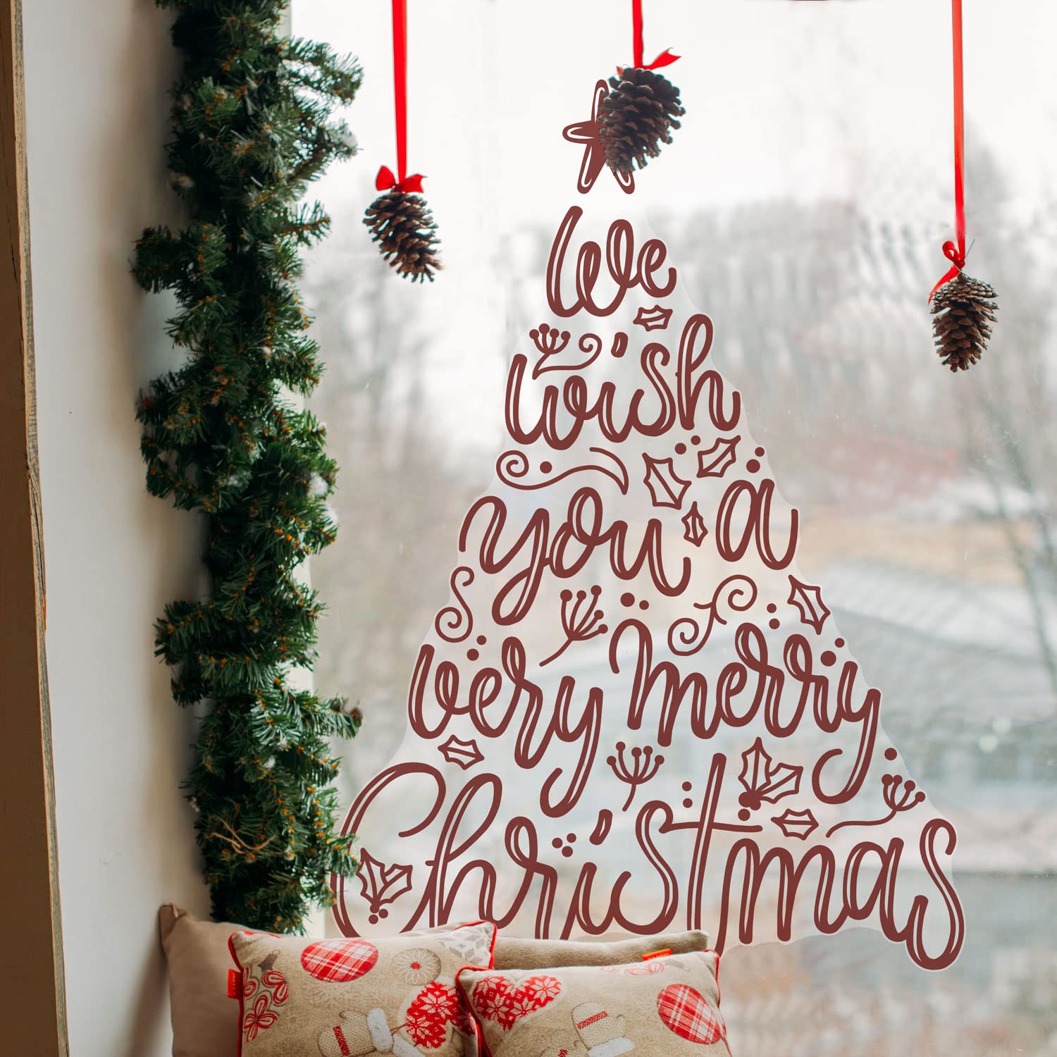 Stickerscape Merry Christmas Tree Christmas Window Stickers - (Large) | Create A Winter Themed Display | Reusable, Re-Positionable And Cleanly Removable