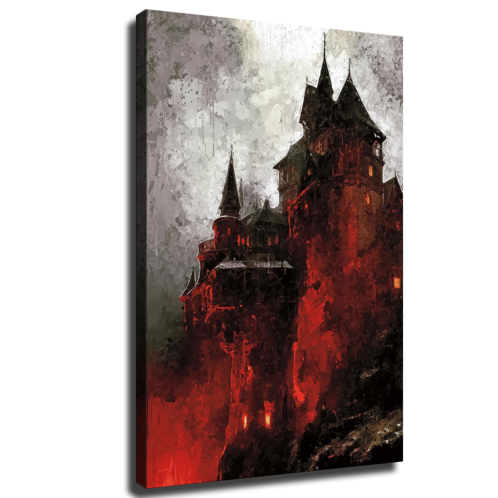 Dracula's Castle Vampire Dark Wall Art, Gothic Home Decor Framed Poster Ready To Hang (Framed,16×24 inch)