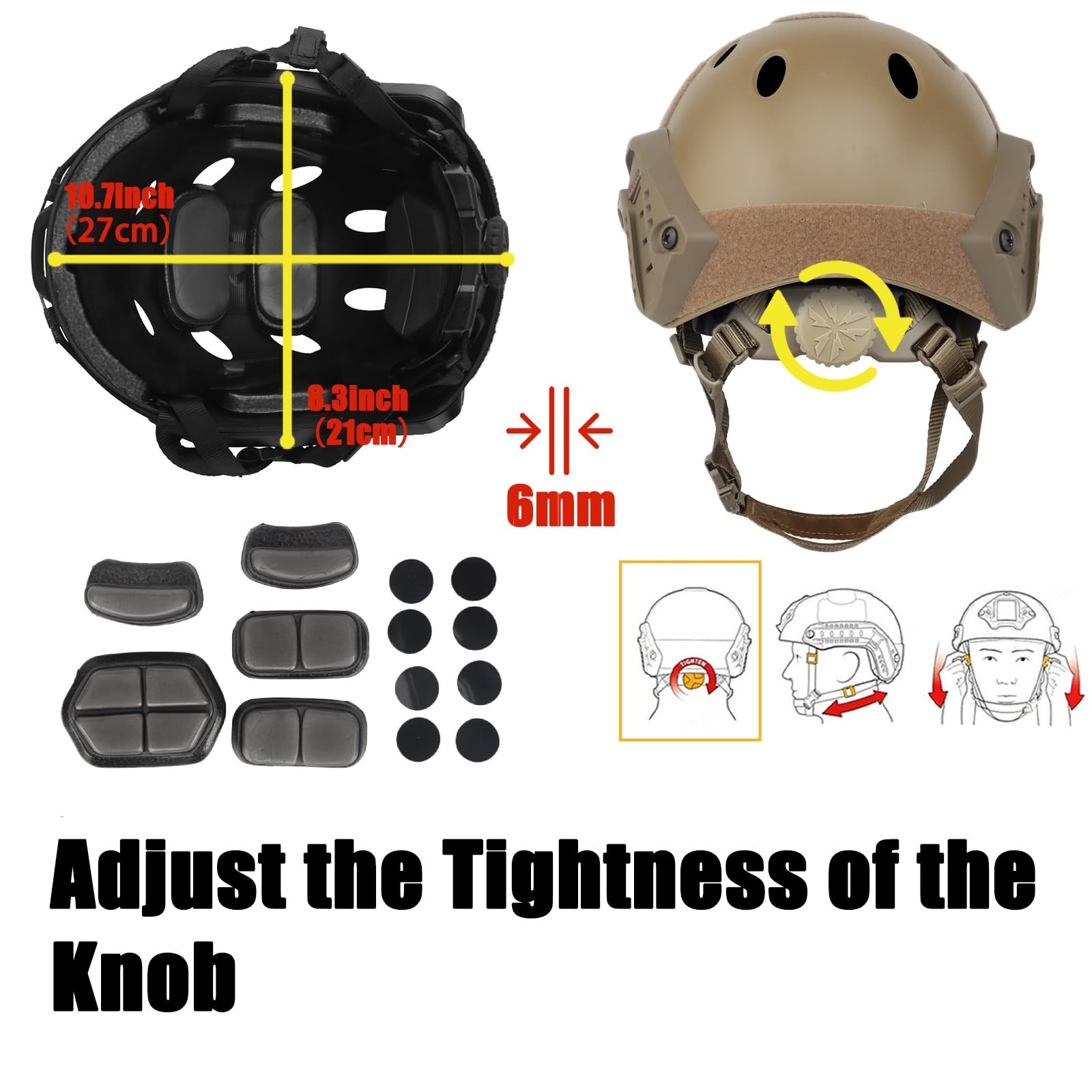 Airborne Helm-Set enthält taktischen Schnellhelm, Gesichtsschutz mit Ohrenschützern und Schienenmontage-Brille