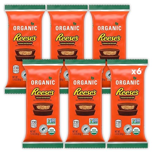 Miniatura 1 de Reeces - Tazas de mantequilla de maní orgánica con caramelo de chocolate con leche, paquete de 6 (1.4 onzas cada uno) bocadillos envueltos