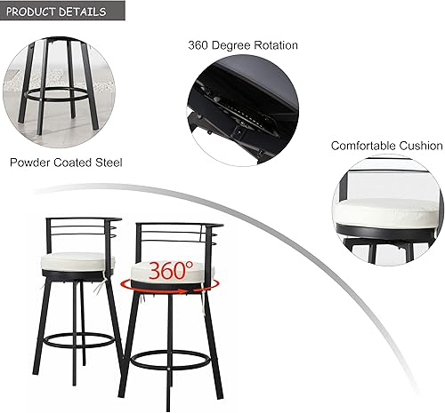 Miniatura 3 de LOKATSE HOME Juego de 2 taburetes de bar giratorios para exteriores, muebles de bistró sin brazos, sillas de metal con cojín