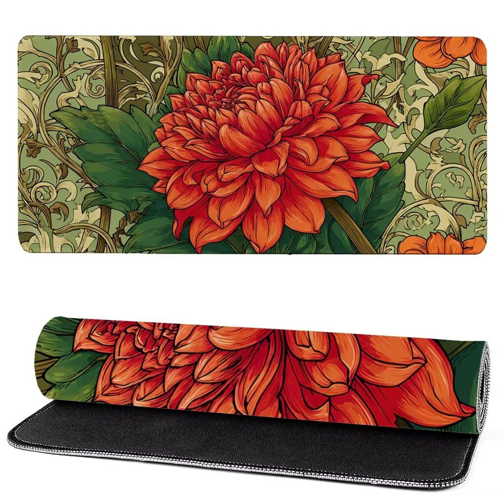 Podkładka pod mysz XXL 1400x600x3mm kwiaty, pomarańczowa podkładka pod mysz do gier, poprawa precyzji i szybkości, podkładka pod mysz do gier antypoślizgowa gumowa podstawa, dekoracja biurka MM-249
