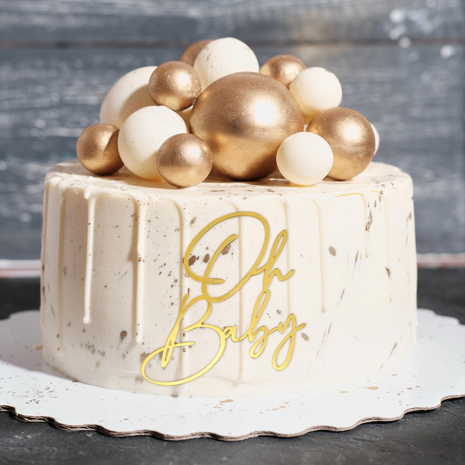„Oh Baby“ Kuchenaufsatz Aus Acryl – Goldglänzend Für Babyparty, Gender Reveal & Geburtstag