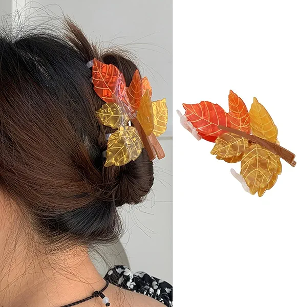 Fall Hair Clips Maple Leaf Hair Claw Clip Autumn Orange Yellow Leaves Design Strong Hold Hair Clamp Cute Fall Harvest Claw Clip Thanksgiving Hair Jaw Clips Hair Accessories for Women Thick Thin Hair