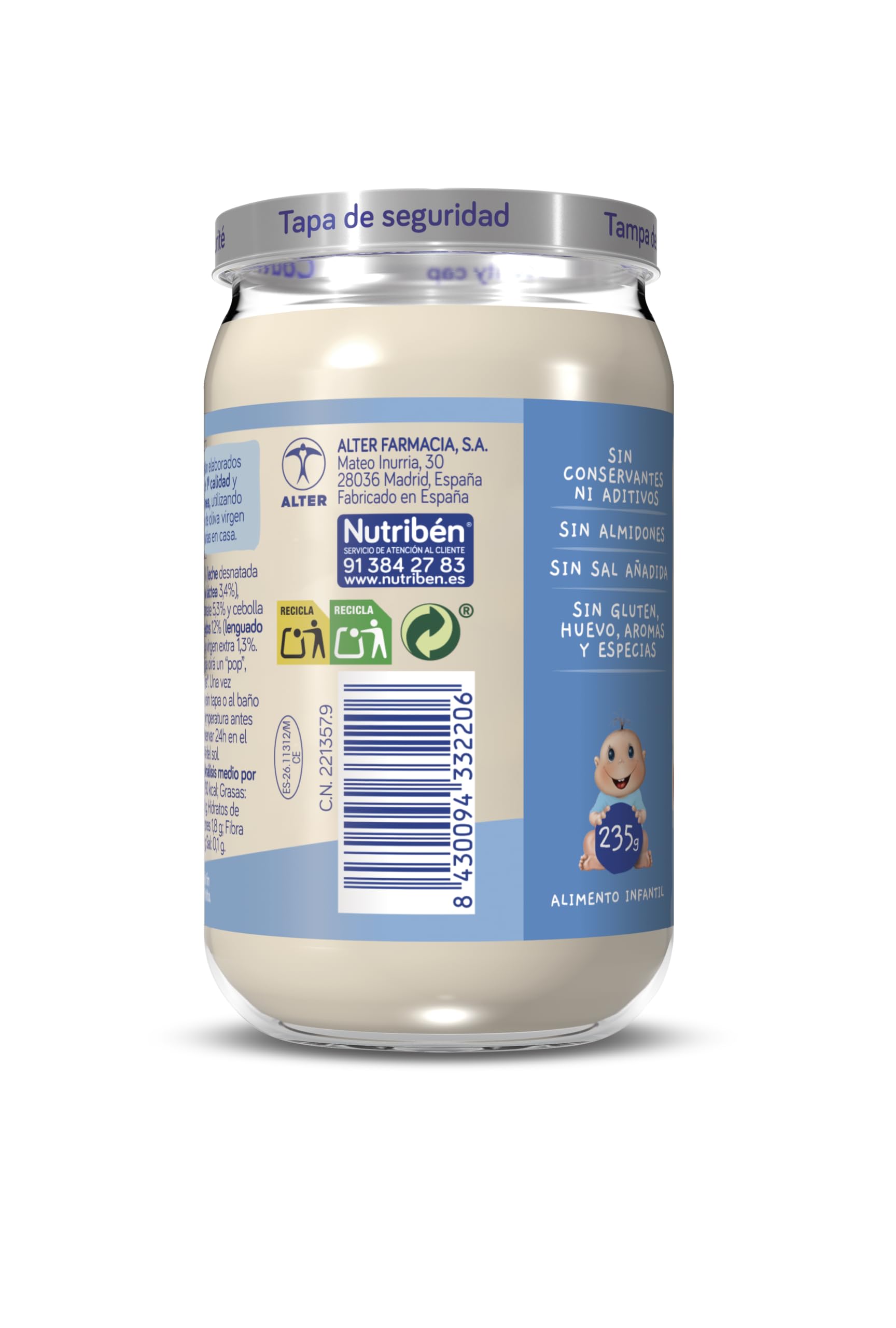 Nutribén Potitos de Bechamel con Lenguado y Merluza | Desde los 6 Meses | Sin gluten | Sin almidones | Sin Huevo y Sin Leche | 235 gr